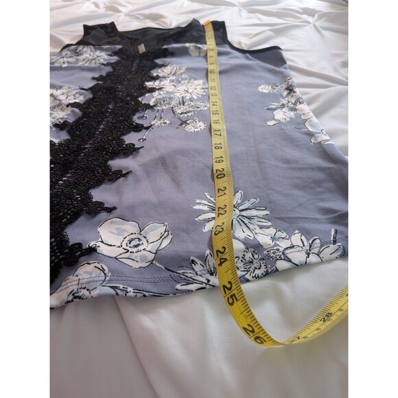 Maurices Top Womens L Floral Lace Split Neck Sleeveless Blue Black Tank Romantic - Picture 11 of 11
